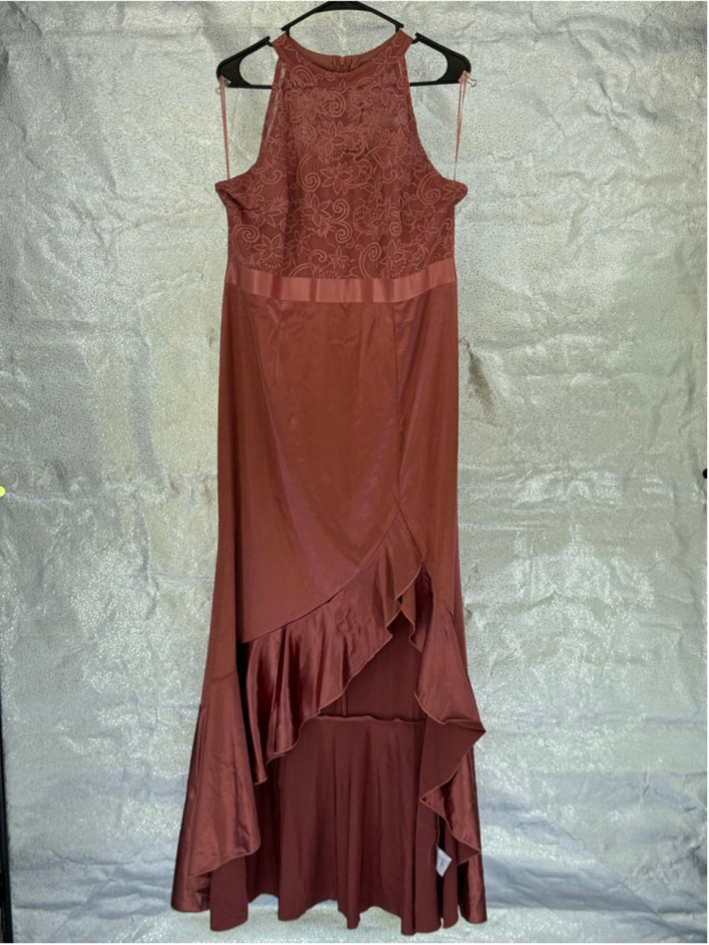 Women's Miusol High Low Dress XXL Rust Lace Overlay